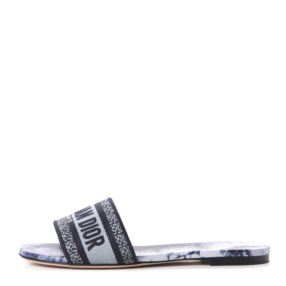 Christian Dior Canvas Tie and Dior Embroidered Dway Flat Slide Sandals 39.5 Denim 1 of 10