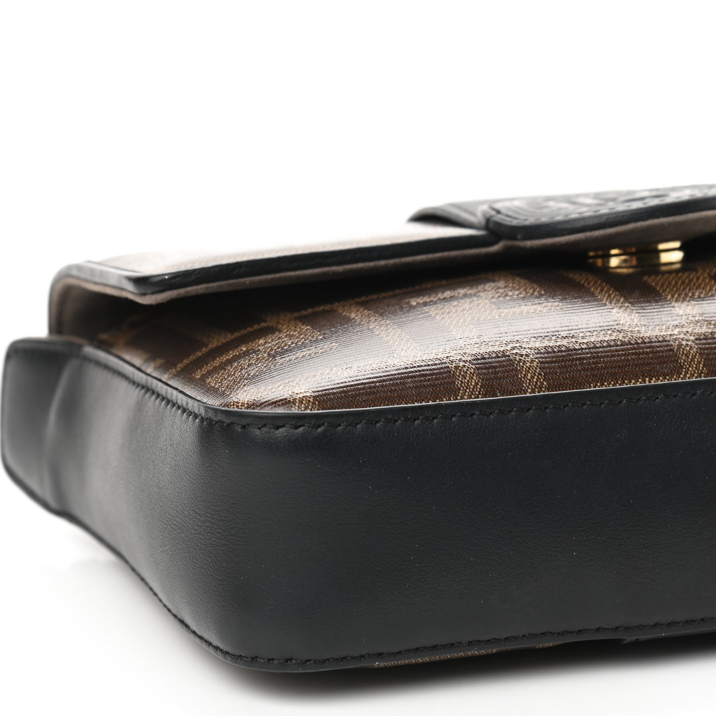 Glazed Fabric Vitello Century FF 1974 Stamp Patch Mini Double F Crossbody Bag Mogano Panna Black