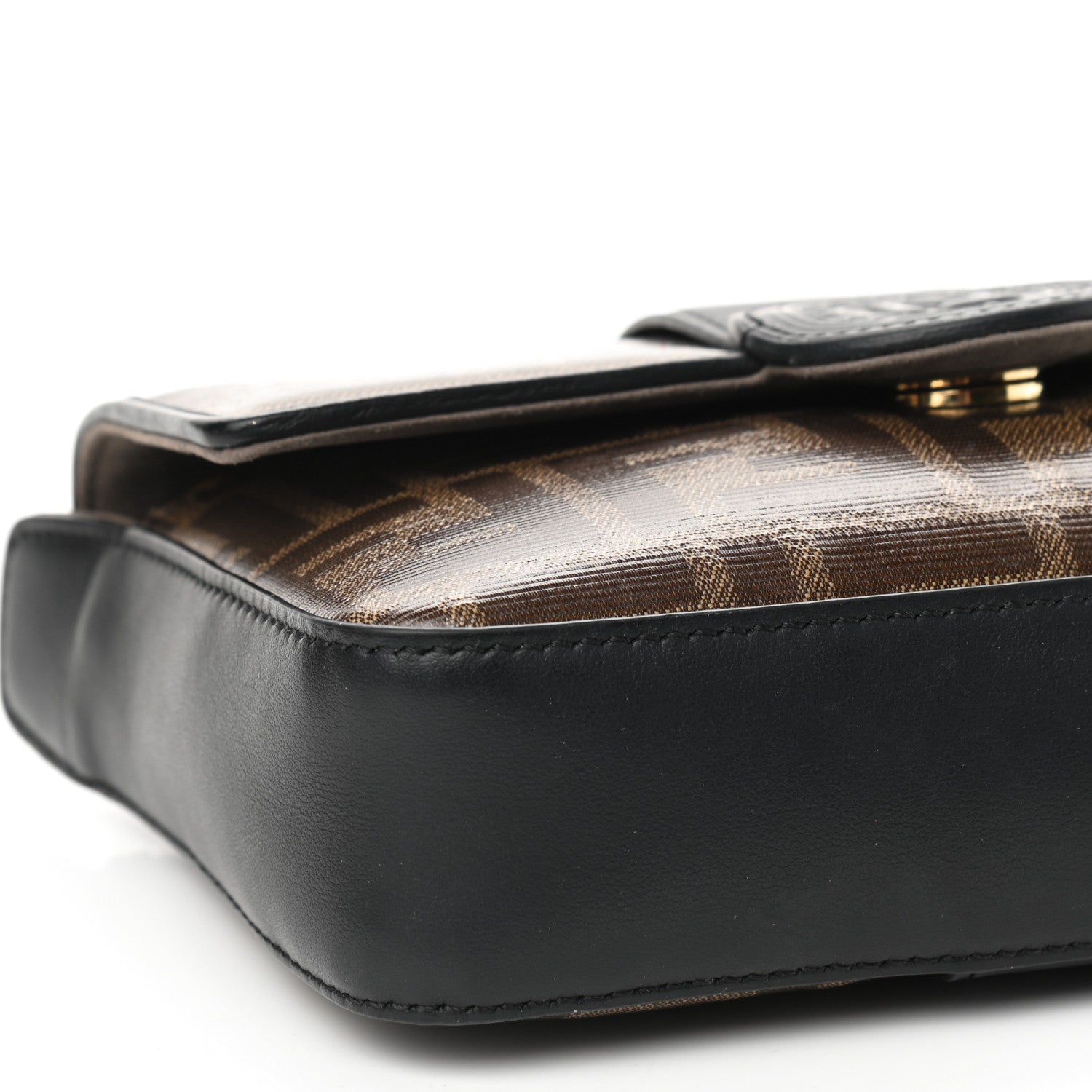 Fendi Glazed Fabric Vitello Century FF 1974 Stamp Patch Mini Double F Crossbody Bag Mogano Panna Black 8 of 10