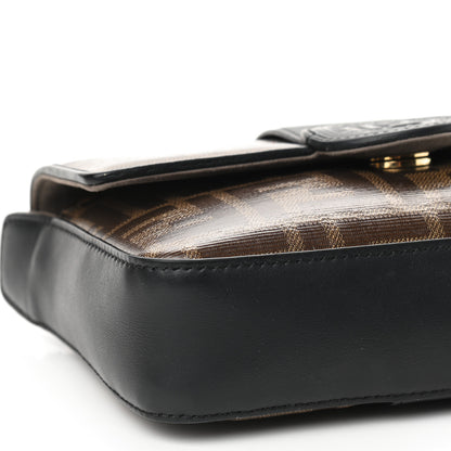 Fendi Glazed Fabric Vitello Century FF 1974 Stamp Patch Mini Double F Crossbody Bag Mogano Panna Black 8 of 10