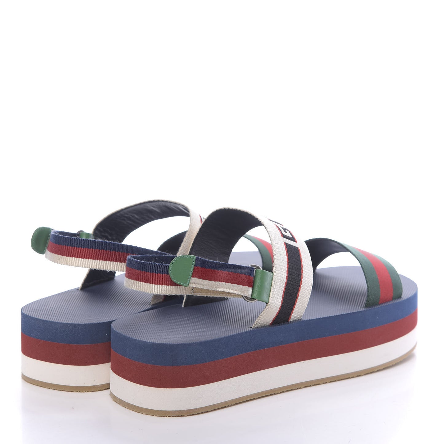 Nylon Stripe Logo Sylvie Web Platform Slingback Sandals 41 Green Red Ecru