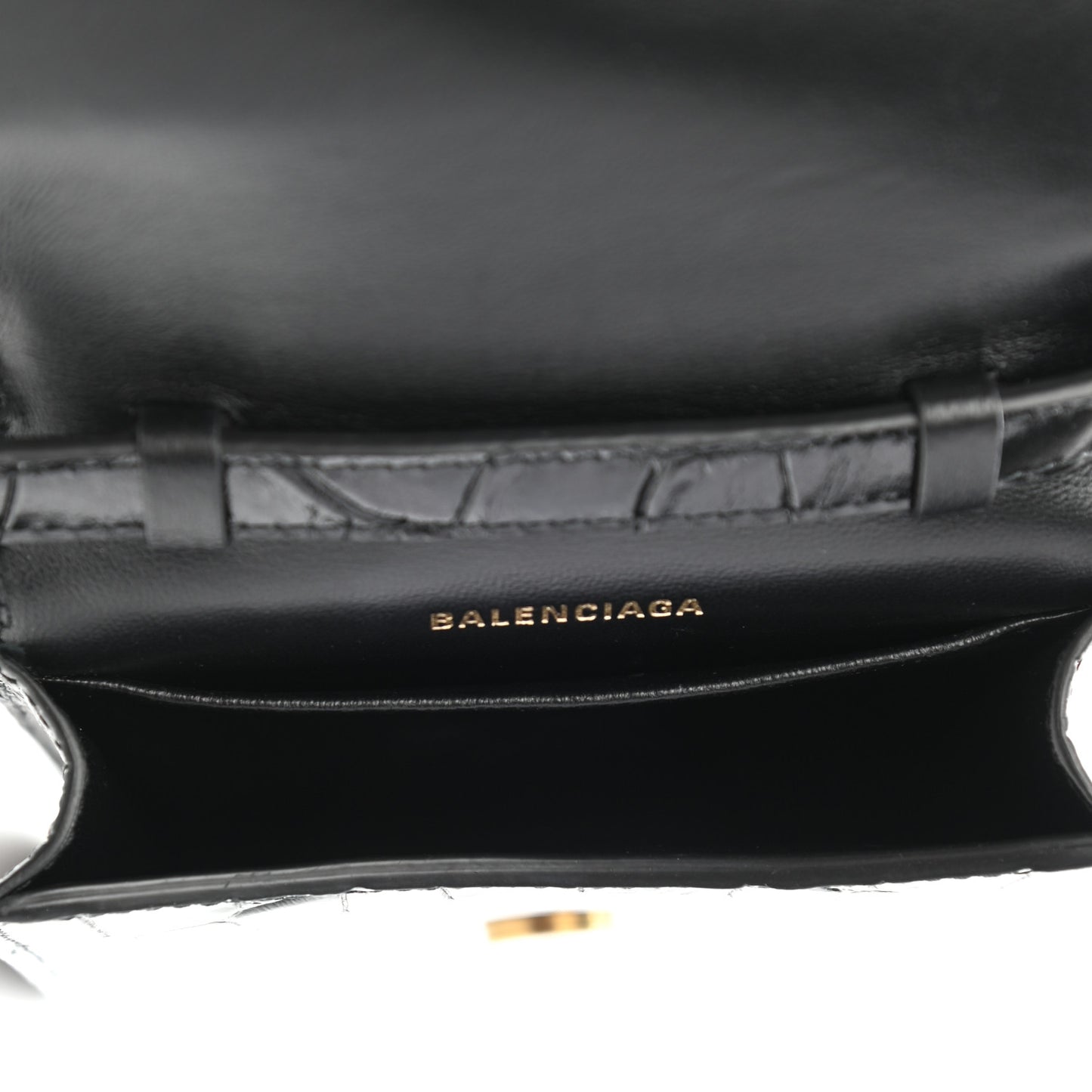 Shiny Calfskin Crocodile Embossed B Phone Holder Black