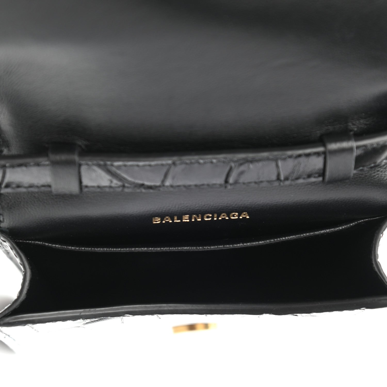 Balenciaga Shiny Calfskin Crocodile Embossed B Phone Holder Black 4 of 8