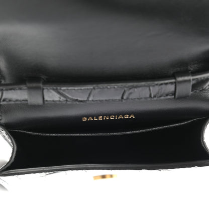 Balenciaga Shiny Calfskin Crocodile Embossed B Phone Holder Black 4 of 8