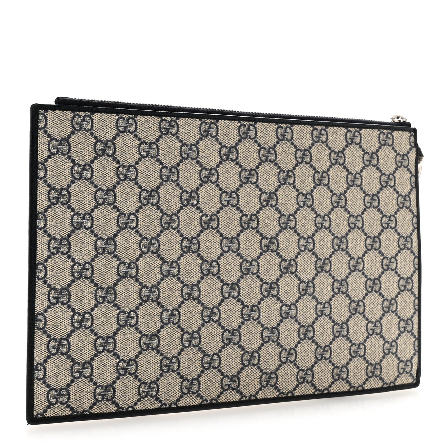 GG Supreme Monogram Textured Dollar Calfskin Retro Interlocking G Wristlet Pouch Beige Blue