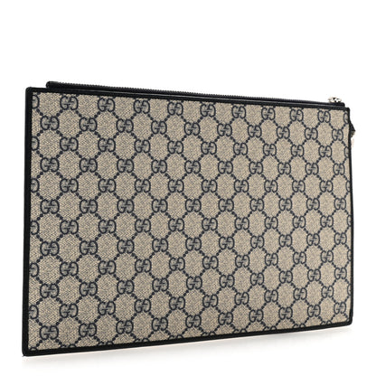 Gucci GG Supreme Monogram Textured Dollar Calfskin Retro Interlocking G Wristlet Pouch Beige Blue 3 of 10
