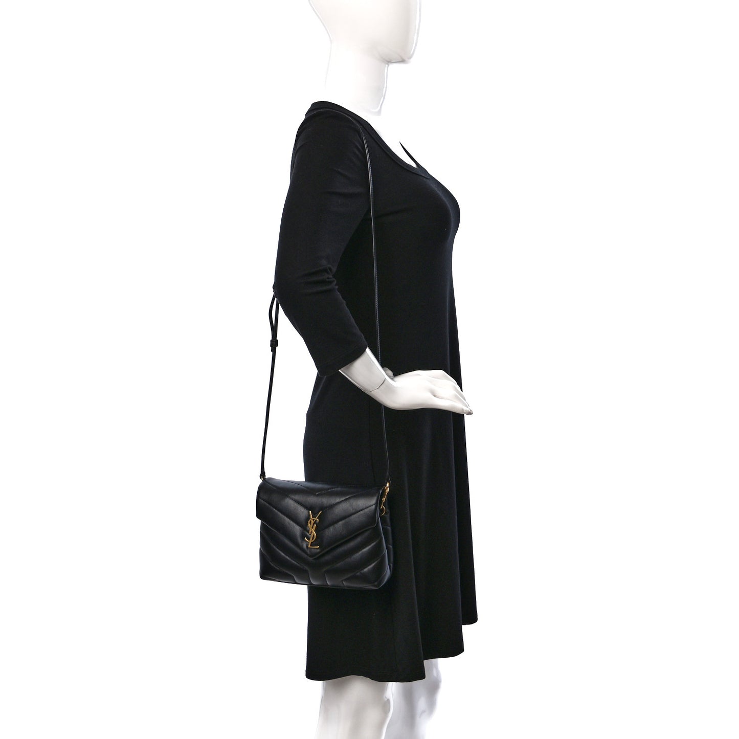 Calfskin Y Quilted Monogram Toy Loulou Crossbody Bag Black