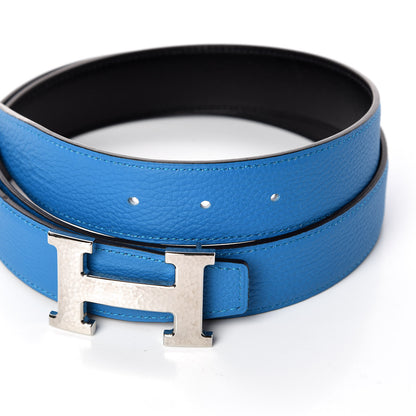 Hermes Box Togo 32mm Martelee H Belt 90 Black Bleu Zanzibar 5 of 10