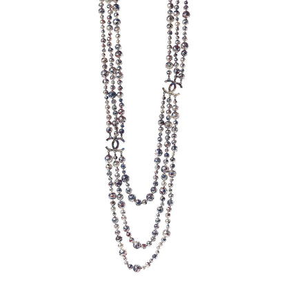 Chanel Painted Pearl CC Long Multi Strand Necklace Gold Black Red Blue 1 of 6