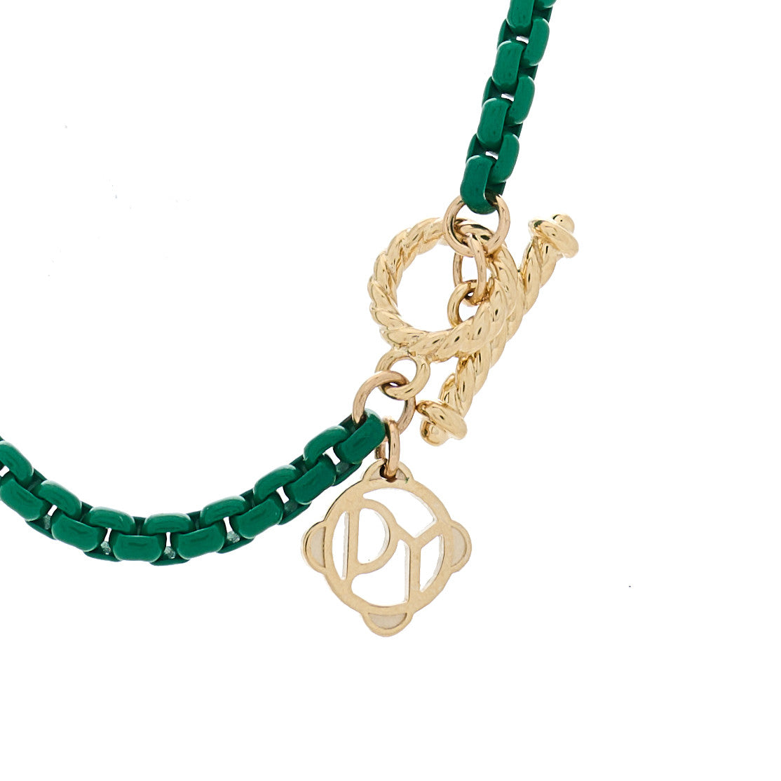 Stainless Steel 14K Yellow Gold Acrylic Bel Aire Chain Necklace Emerald Green