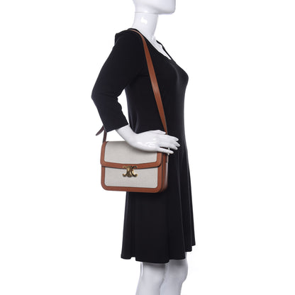 Celine Textile Natural Calfskin Large Triomphe Tan White 2 of 12