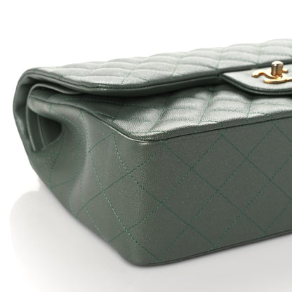 Chanel Iridescent Caviar Quilted Jumbo Double Flap Green 8 of 10