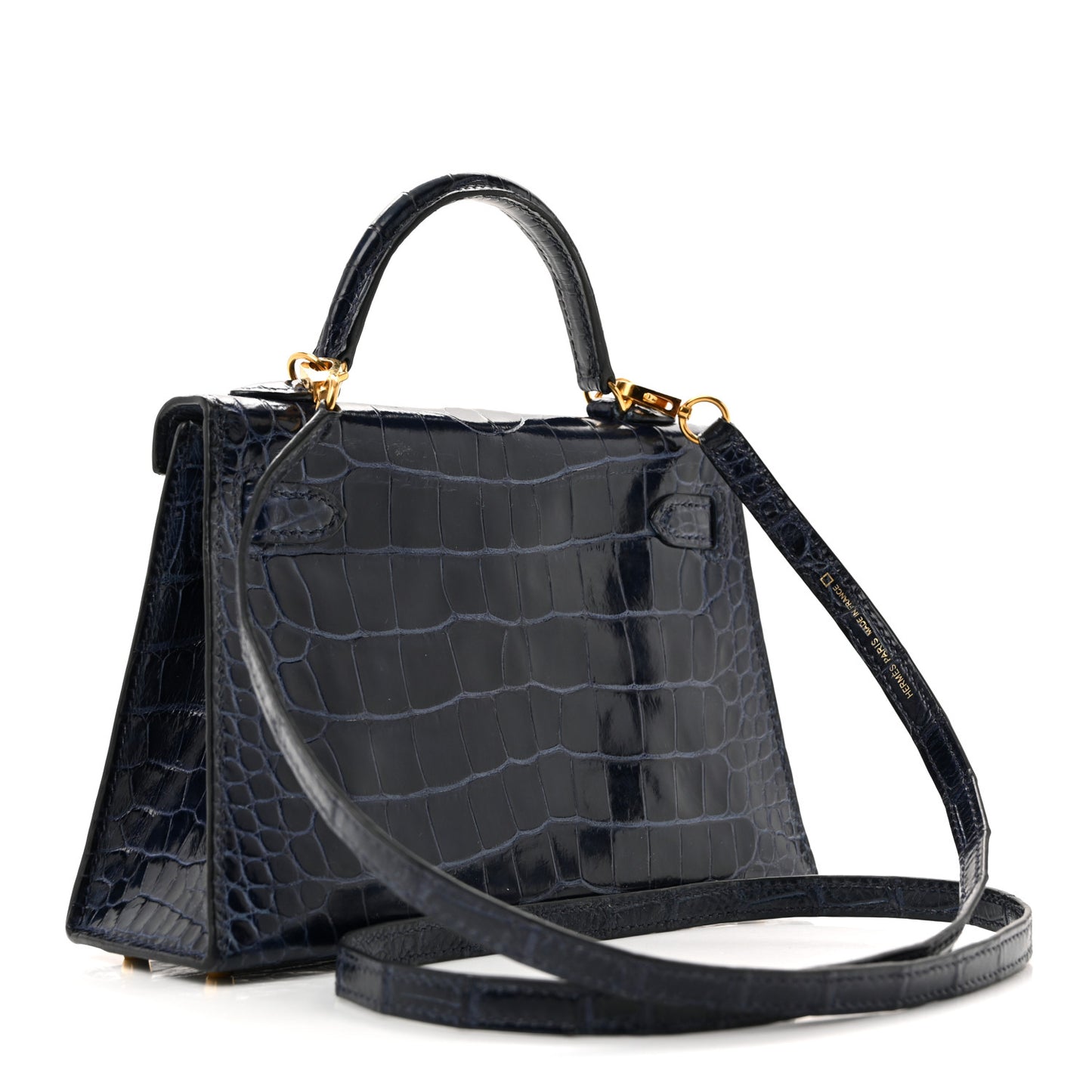 Shiny Alligator Mini Kelly Sellier 20 Bleu Saphir