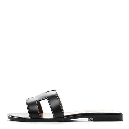 Hermes Box Calfskin Oran Sandals 37 Black 1 of 10