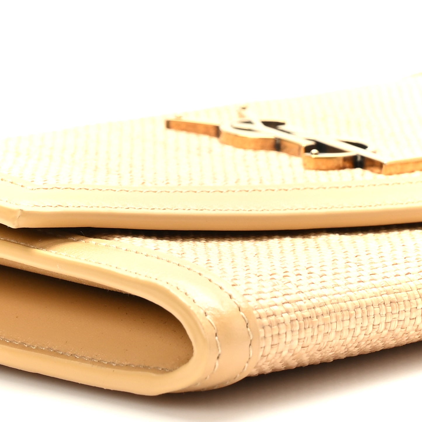 Micro Raffia Monogram Uptown Chain Wallet Natural Hay Blush