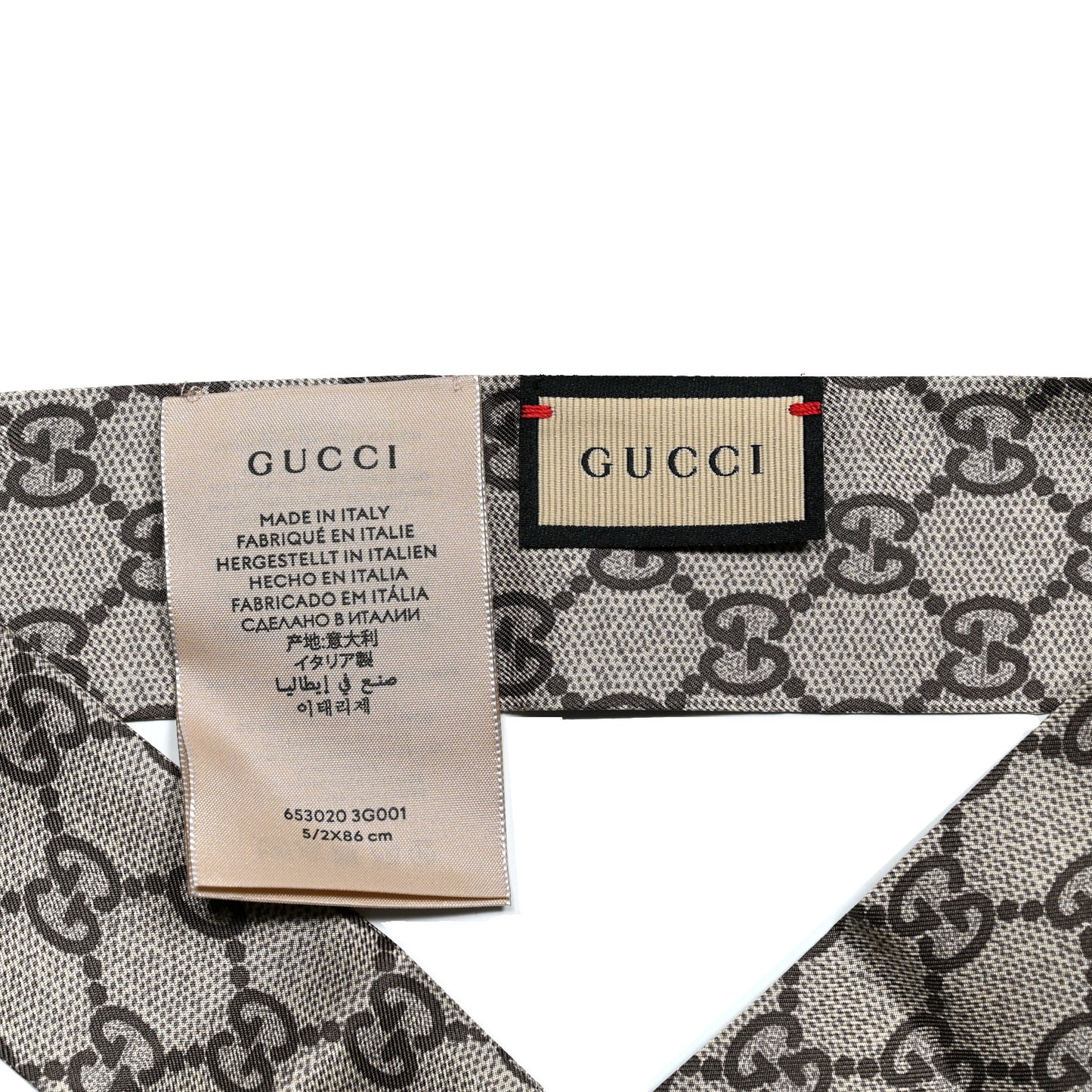 Silk Twill GG Monogram Guccilovvy Neck Bow Scarf Beige Red