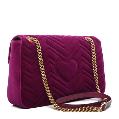 Gucci Velvet Matelasse Loved Embroidered Medium GG Marmont Shoulder Bag Fuchsia Violet Cyclamen 2 of 4