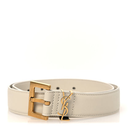 Saint Laurent Smooth Calfskin Monogram Square Buckle Belt 75 30 Crema Soft 1 of 6