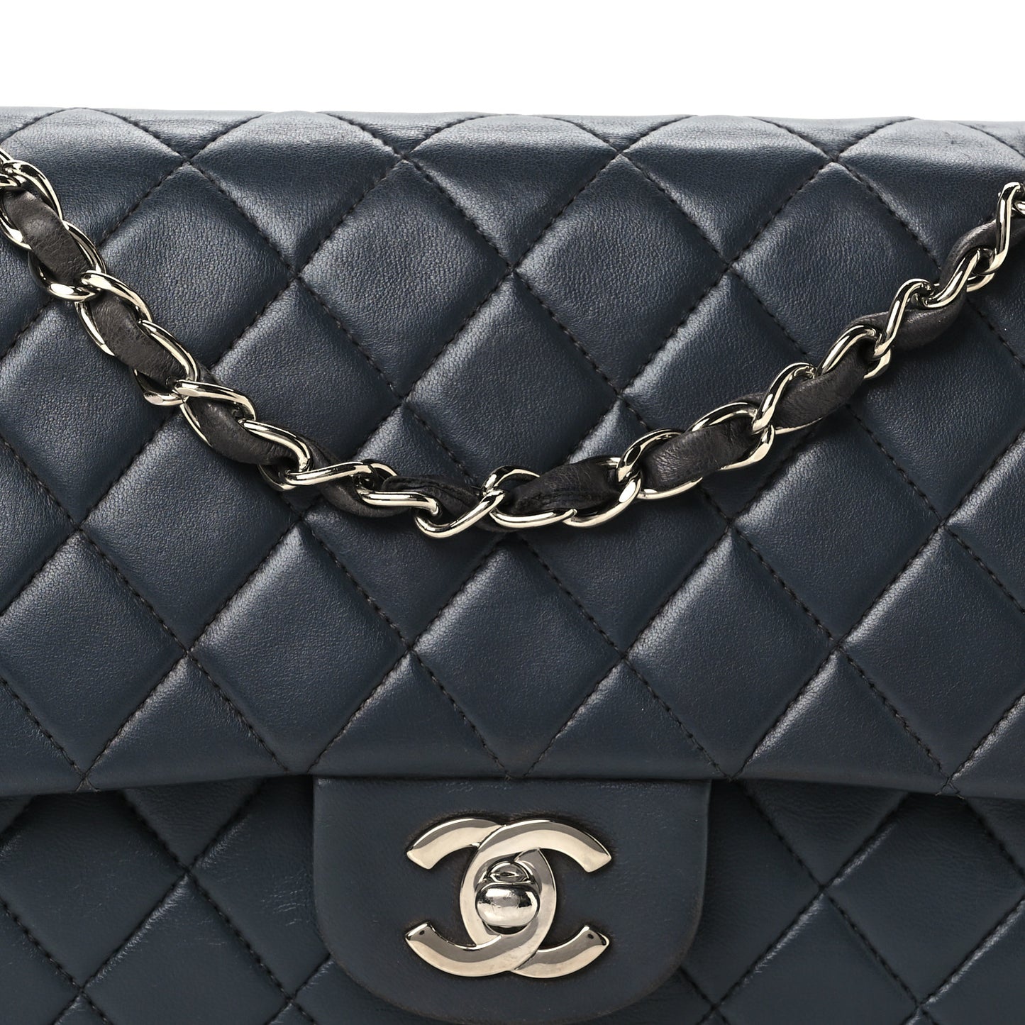 Lambskin Quilted Medium Double Flap Grey