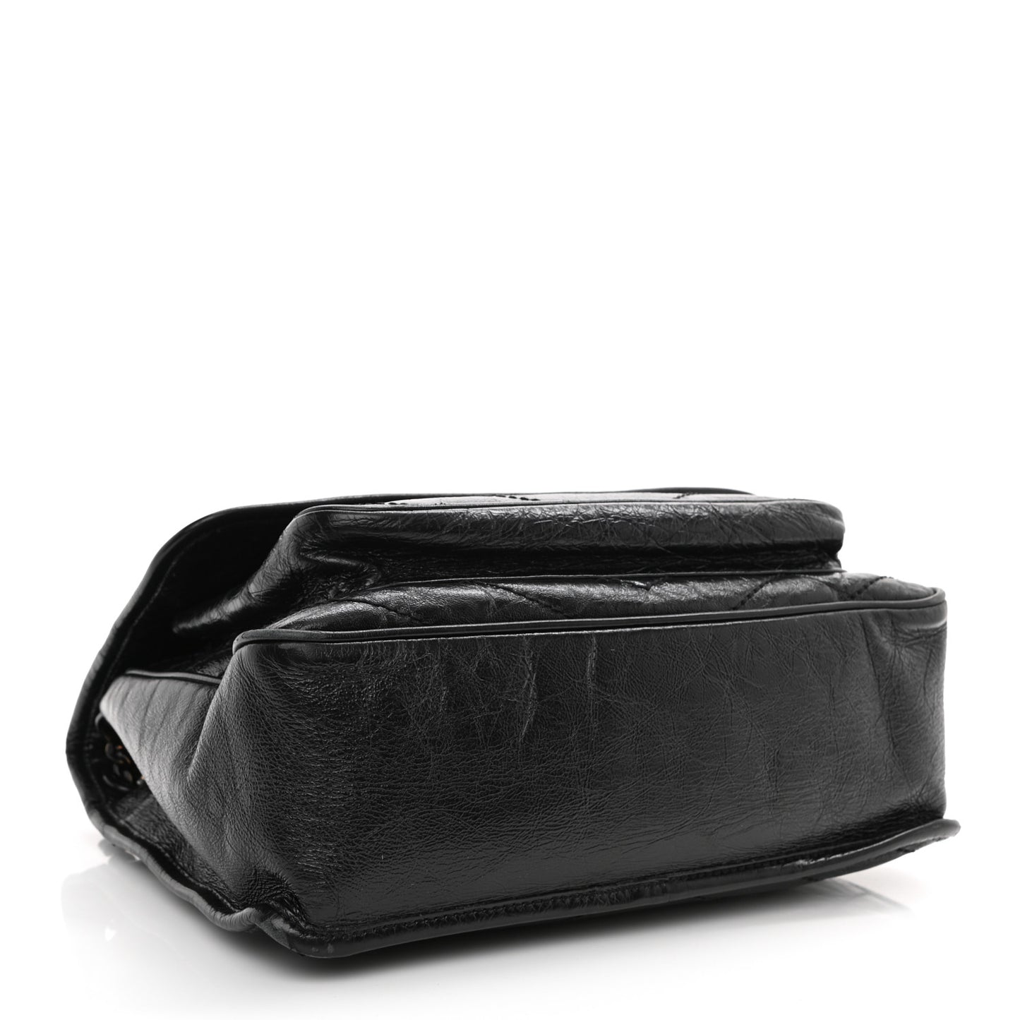 Crinkled Calfskin Matelasse Monogram Medium Niki Chain Satchel Black