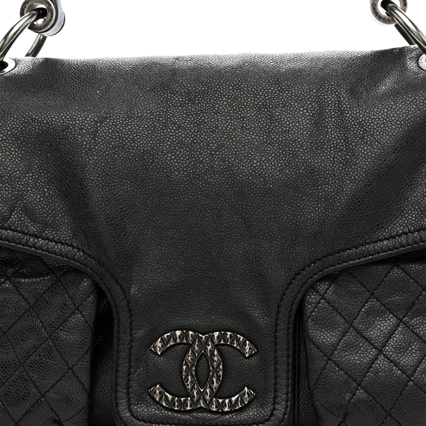 Glazed Caviar Large Coco Rider Flap Hobo Black