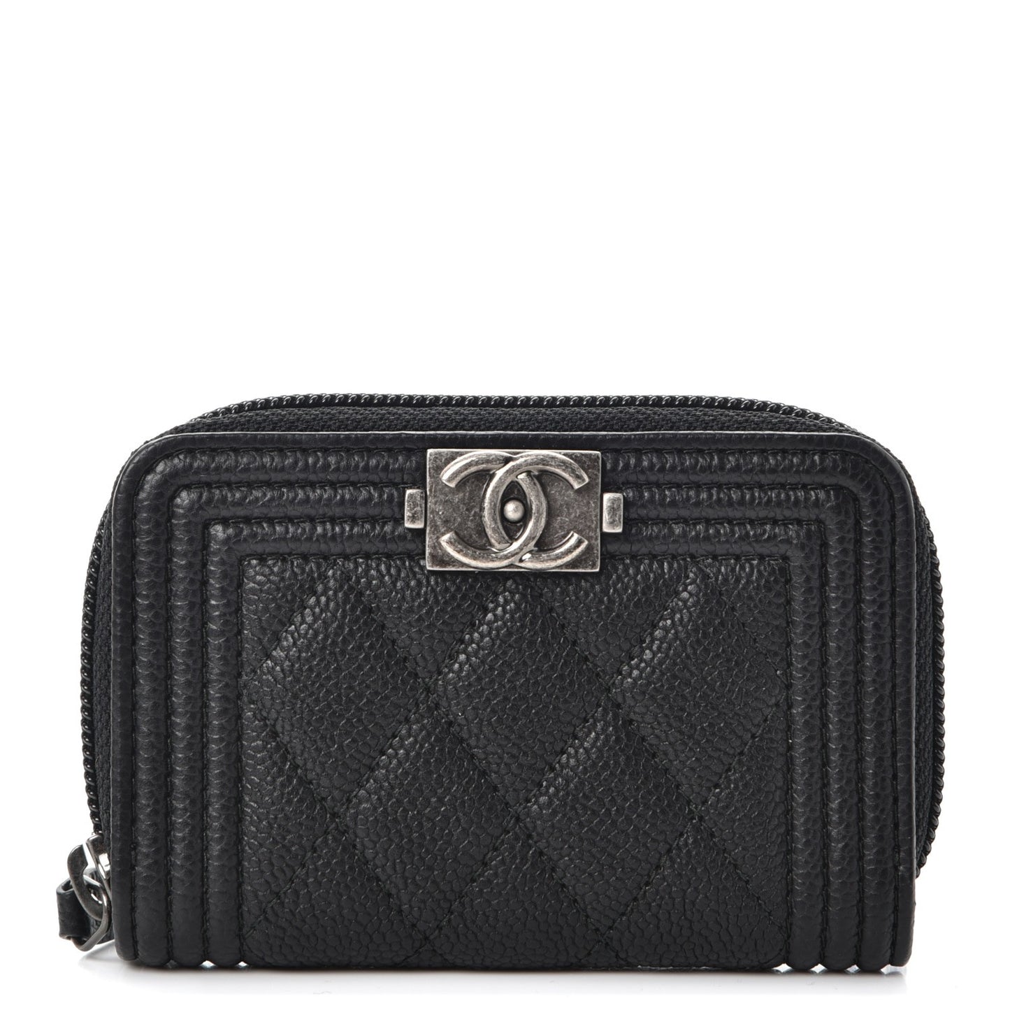 Caviar Quilted Boy Zip Around Coin Purse Wallet Black