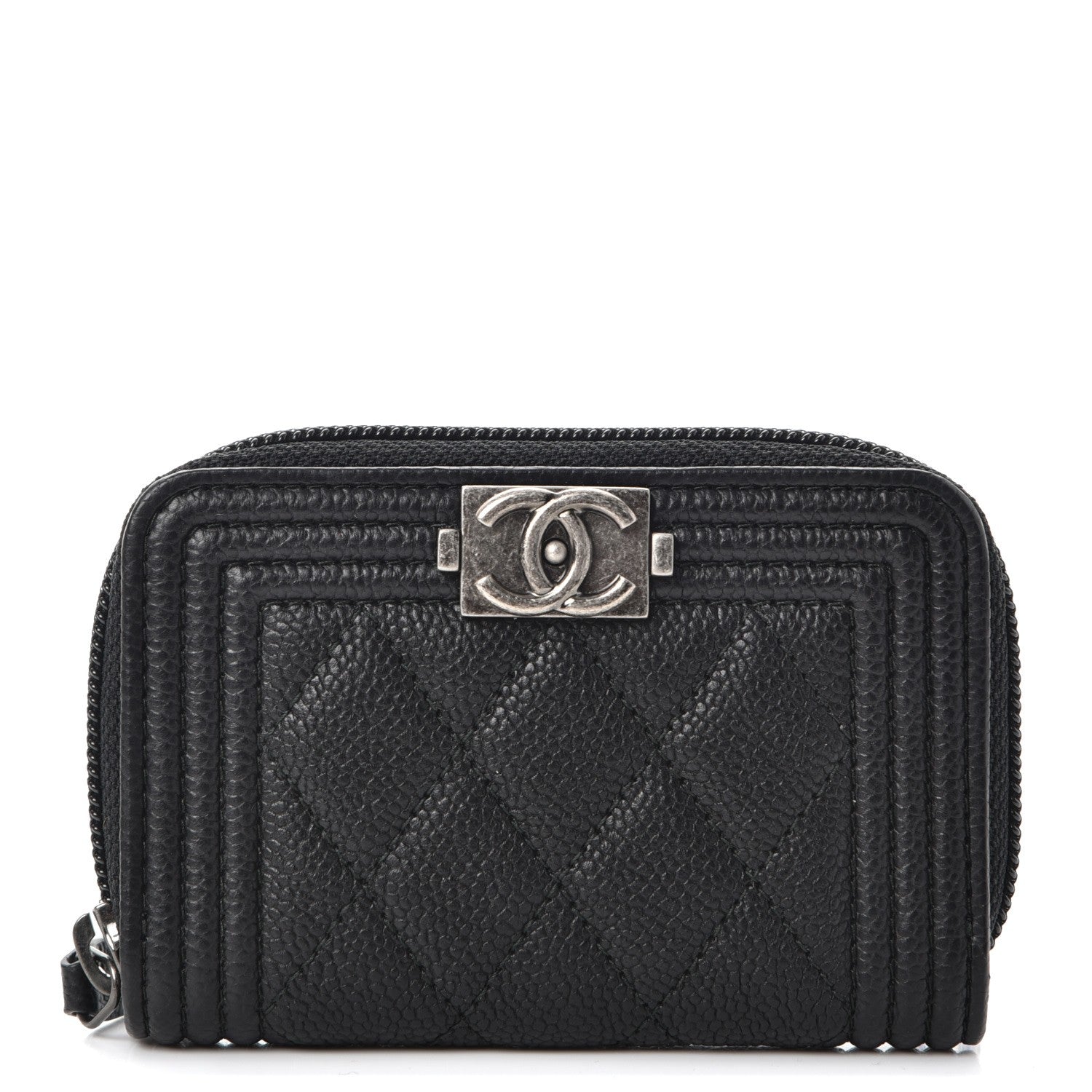 Chanel Caviar Quilted Boy Zip Around Coin Purse Wallet Black 1 of 8