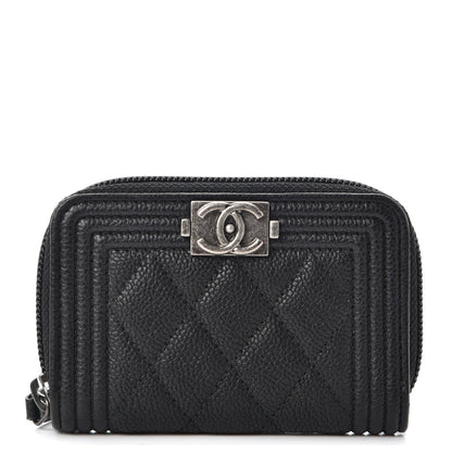 Chanel Caviar Quilted Boy Zip Around Coin Purse Wallet Black 1 of 8