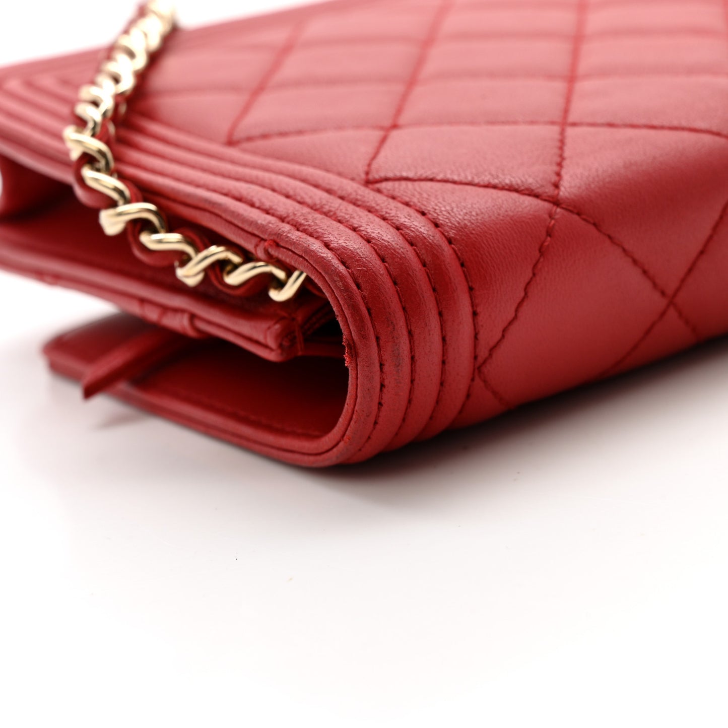 Lambskin Quilted Boy Wallet On Chain WOC Red