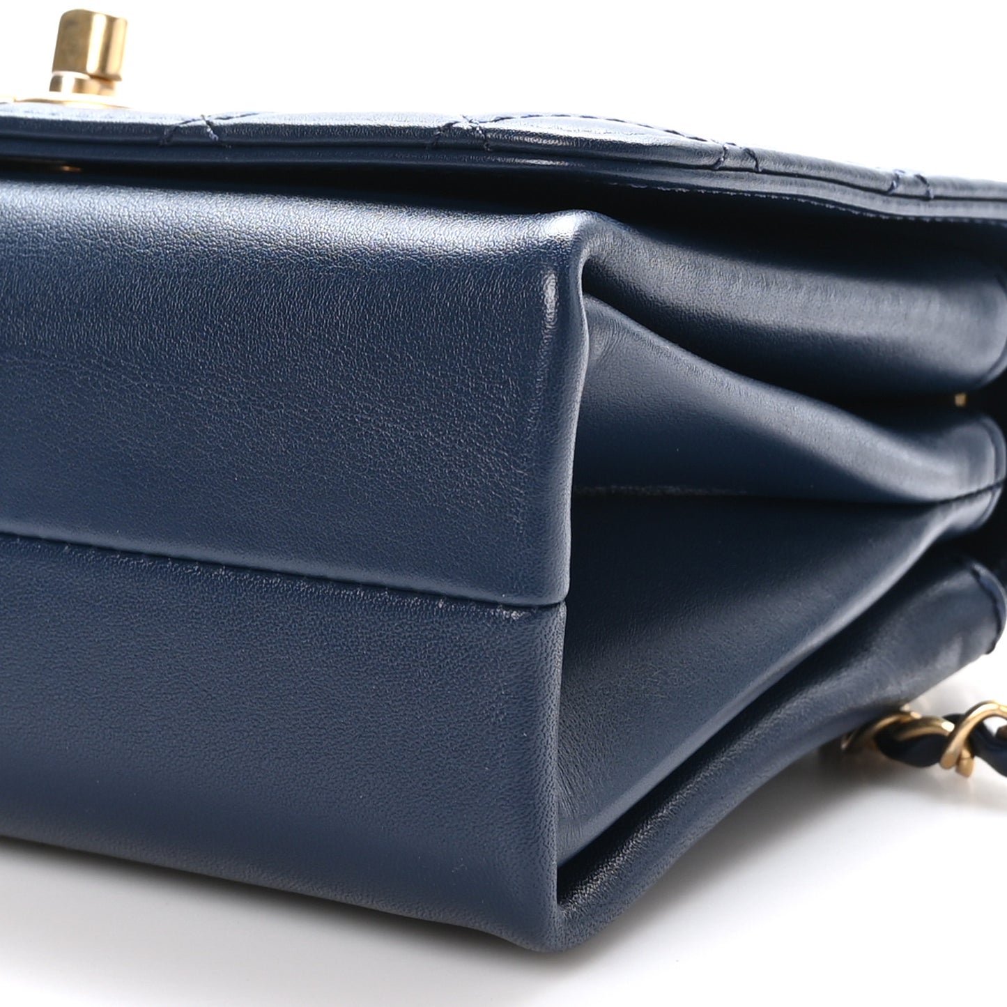 Calfskin Quilted Pearl Jewel Chain Flap Navy