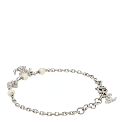 Chanel Metal Pearl Resin Crystal CC Bracelet  Silver White 2 of 4