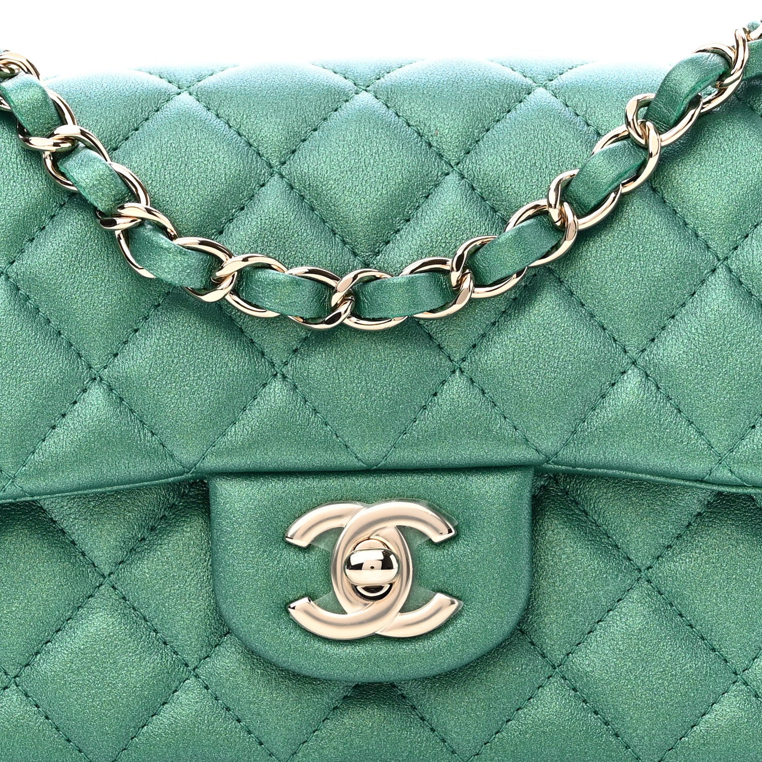 Chanel Iridescent Calfskin Quilted Mini Rectangular Flap Green 8 of 11