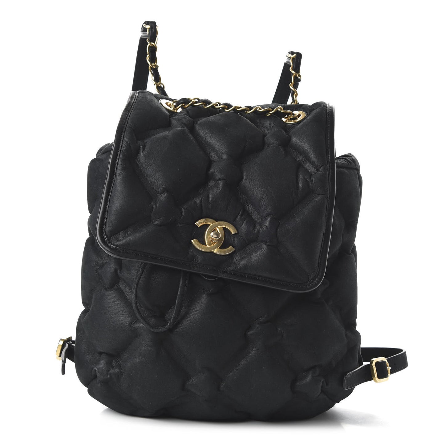 Iridescent Calfskin Quilted Chesterfield Backpack Black