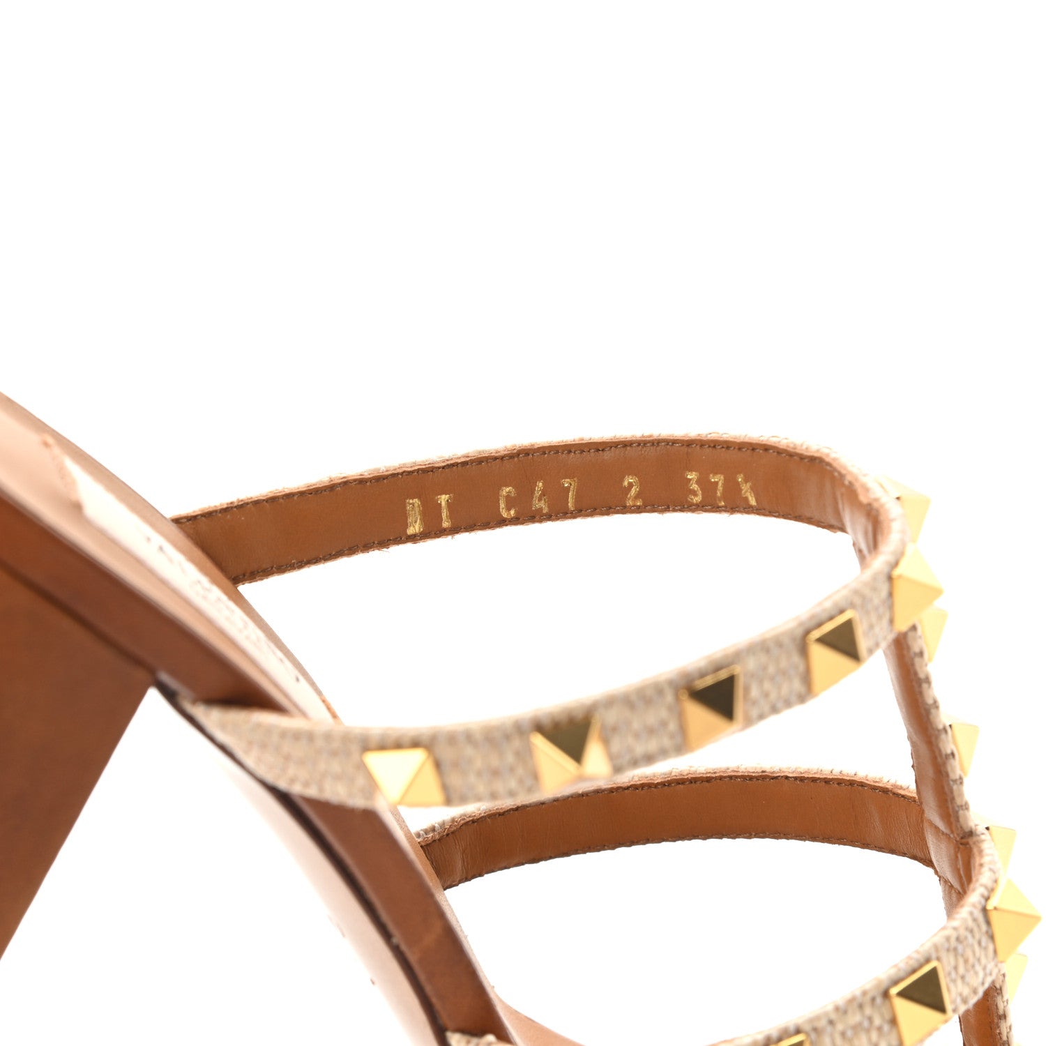 Valentino Garavani Raffia Calfskin Rockstud 60mm Caged Slide Sandals 37.5 Naturale 8 of 11
