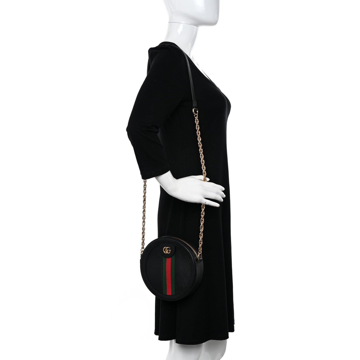 Gucci Grained Calfskin Web Mini Ophidia Round Shoulder Bag Black 2 of 10