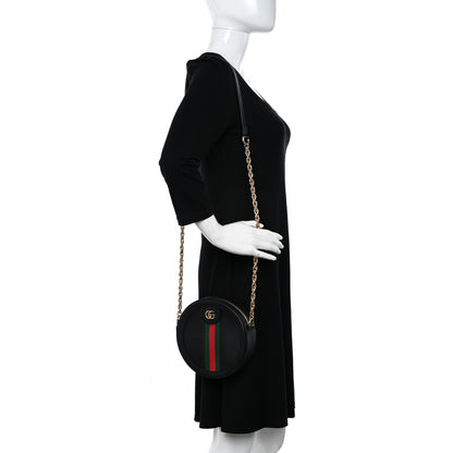 Gucci Grained Calfskin Web Mini Ophidia Round Shoulder Bag Black 2 of 10