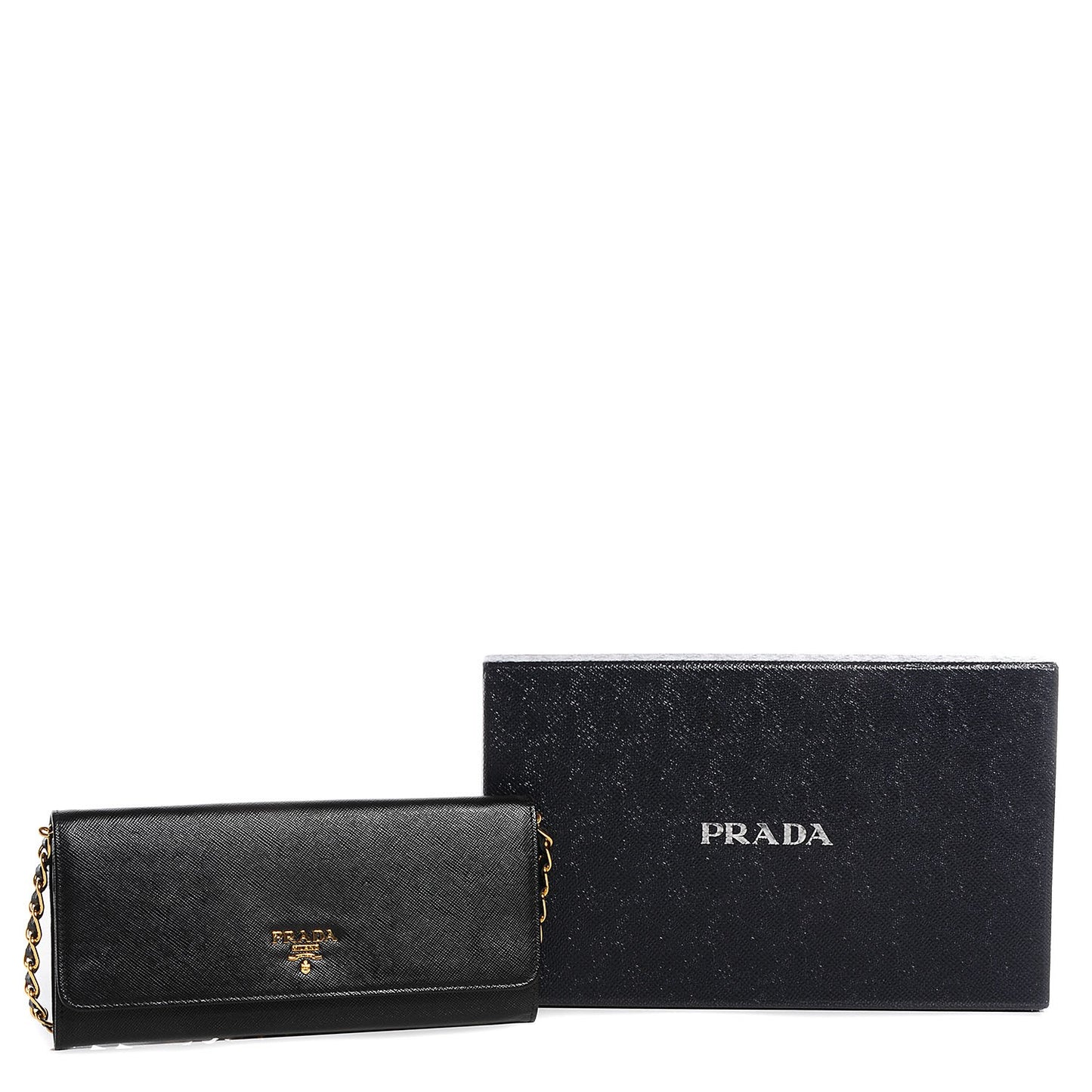 Saffiano Metal Oro Chain Wallet Nero Black