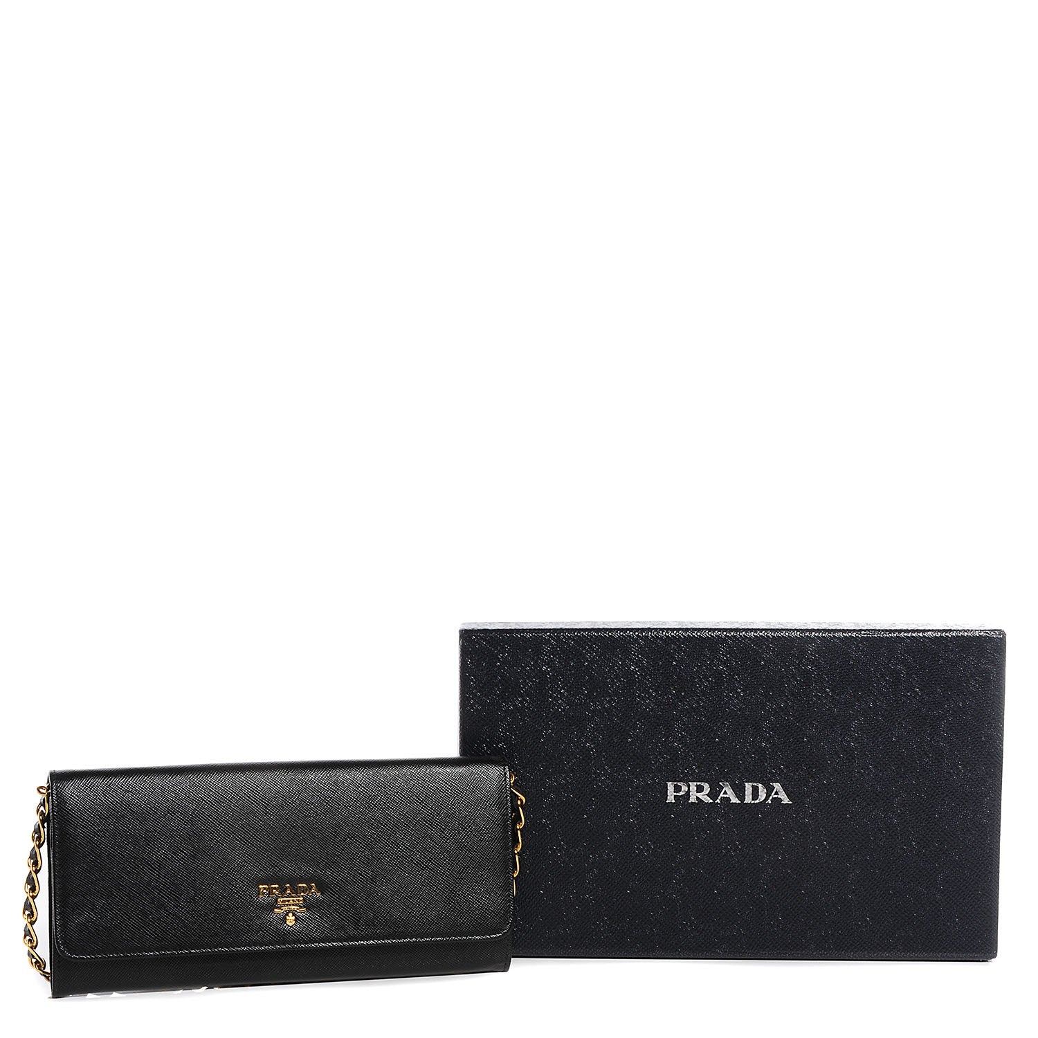 Prada Saffiano Metal Oro Chain Wallet Nero Black 5 of 8