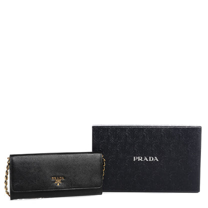 Prada Saffiano Metal Oro Chain Wallet Nero Black 5 of 8
