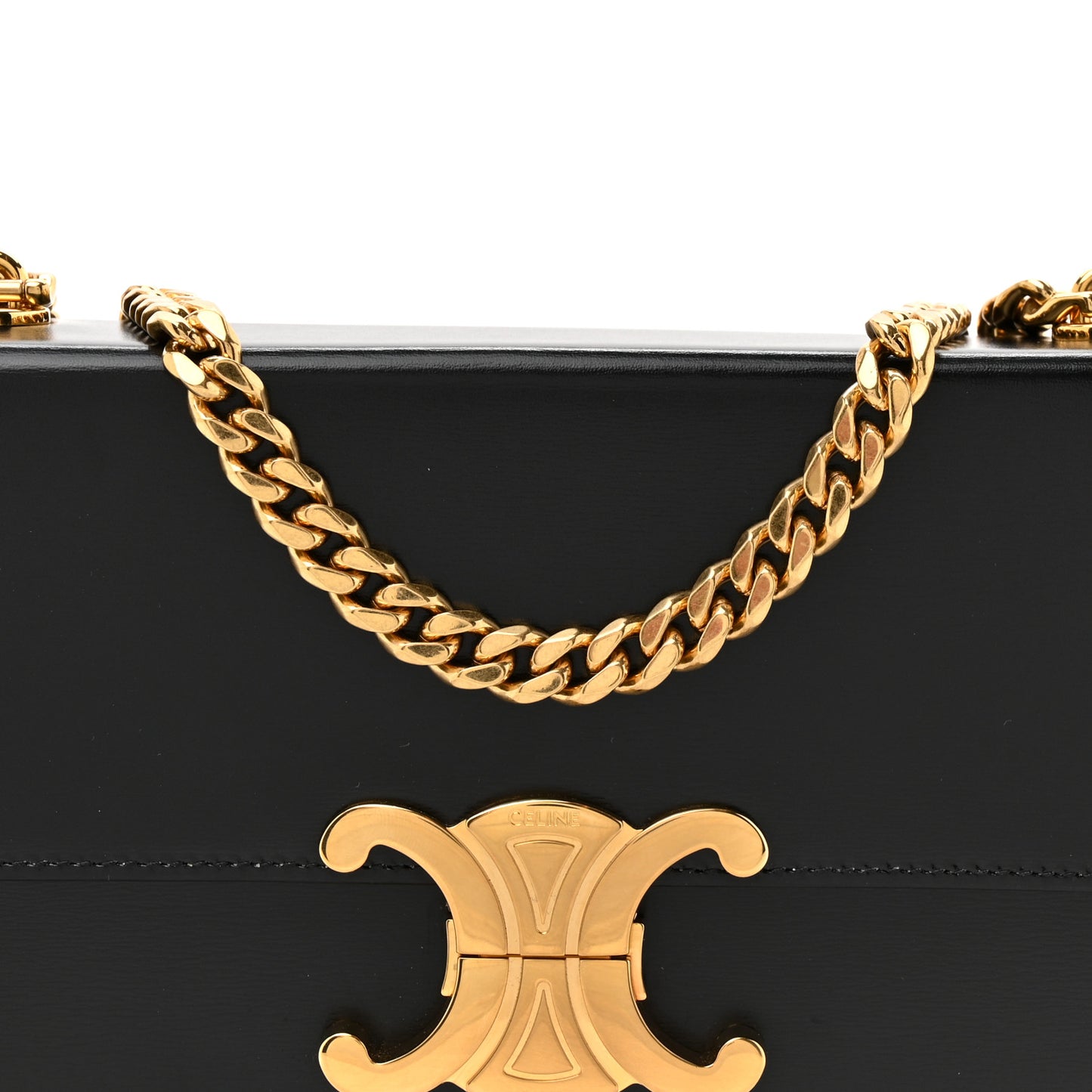 Shiny Calfskin Triomphe Chain Box Bag Black