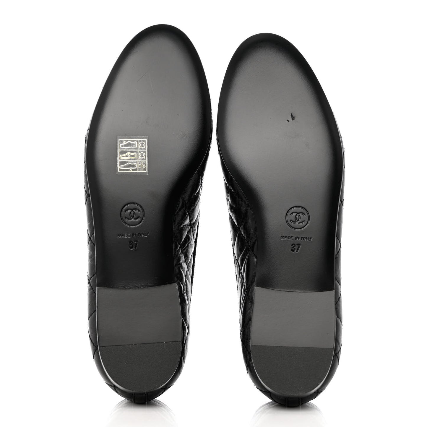 Aged Calfskin Quilted CC Cap Toe Ballerina Flats 37 Black
