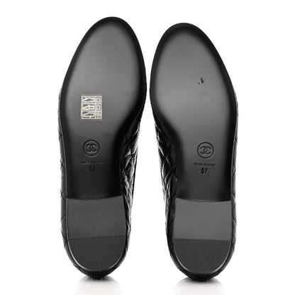 Chanel Aged Calfskin Quilted CC Cap Toe Ballerina Flats 37 Black 5 of 11
