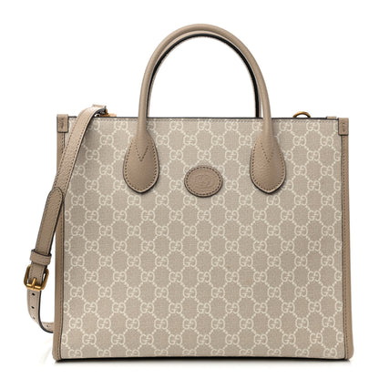 Gucci GG Supreme Monogram Textured Dollar Calfskin Small Retro Interlocking G Tote Bag Beige Mystic White Oatmeal 1 of 9
