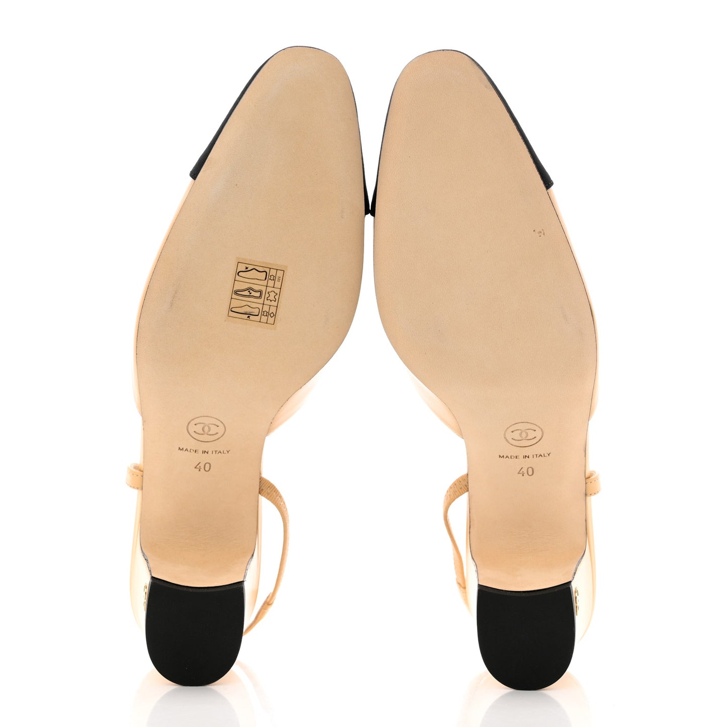 Goatskin Grosgrain Cap Toe CC Slingback Pumps 40 Beige Black