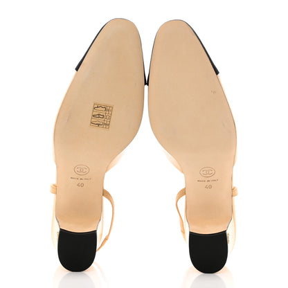 Chanel Goatskin Grosgrain Cap Toe CC Slingback Pumps 40 Beige Black 5 of 9