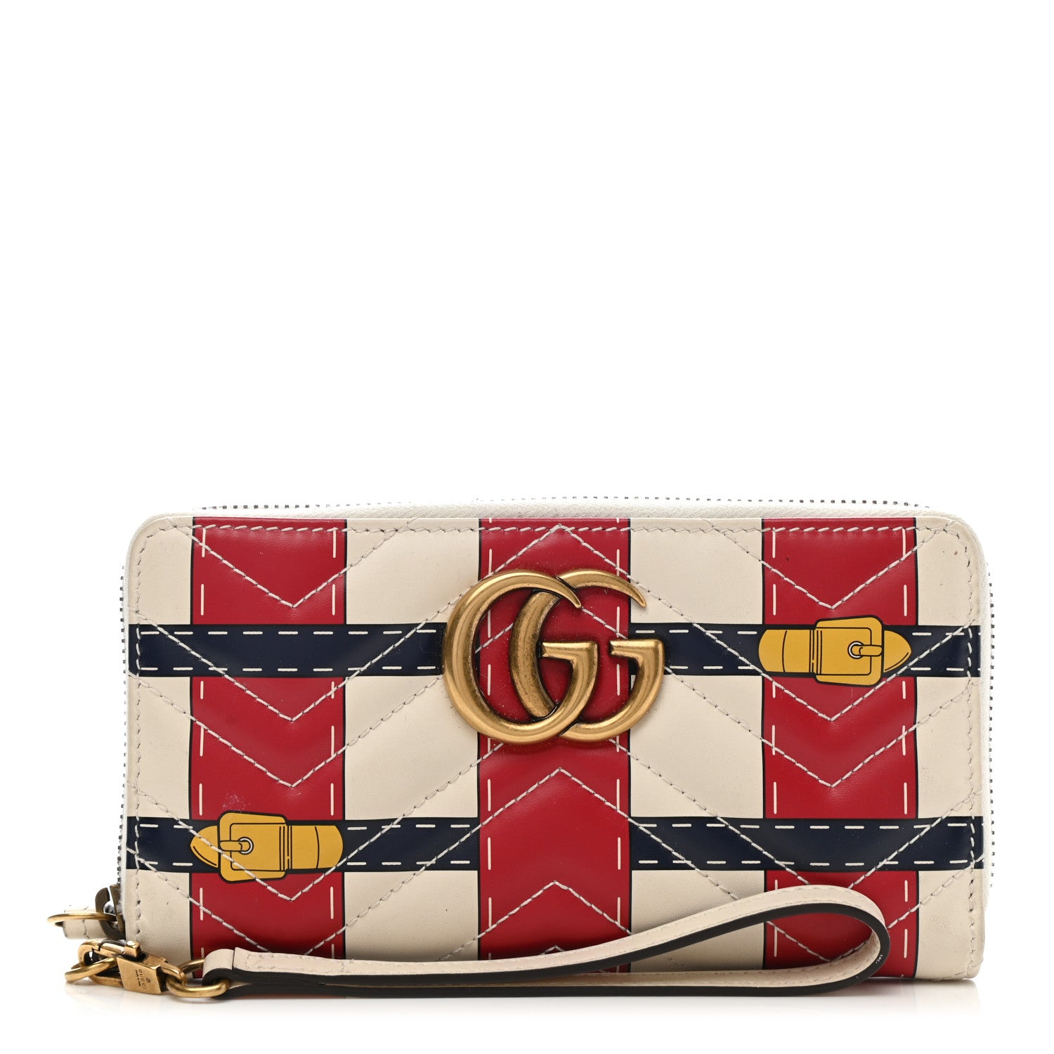 Gucci Calfskin Matelasse Trompe L'Oeil Print GG Marmont Zip Around Wallet 1 of 13
