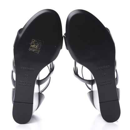 Hermes Nappa Brisbane Wedge Sandals 36 Black 5 of 10