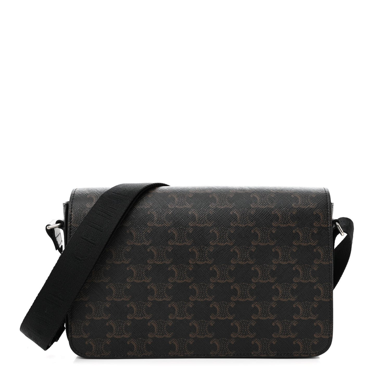 Triomphe Canvas Calfskin Flap Messenger Bag Black