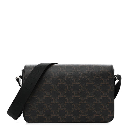 Celine Triomphe Canvas Calfskin Flap Messenger Bag Black 1 of 10