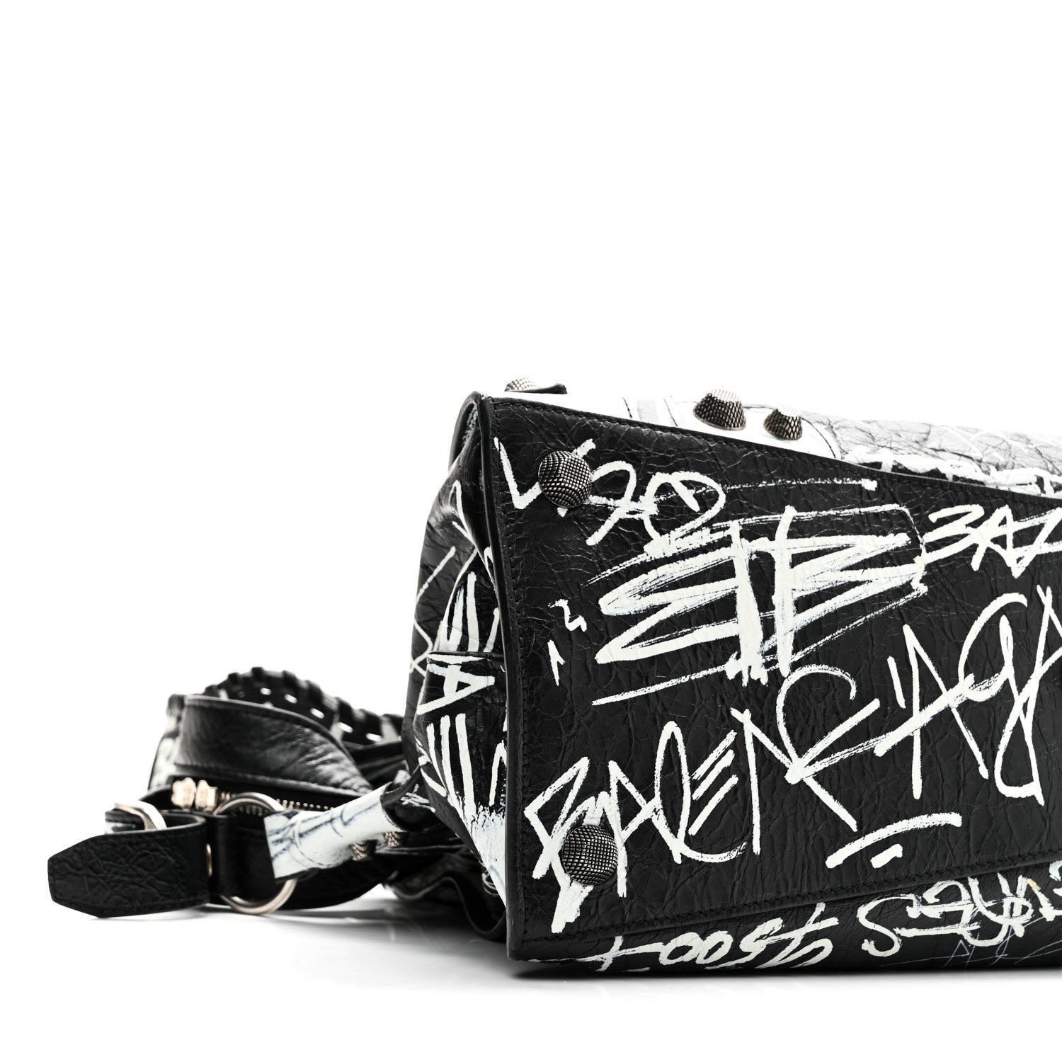 Balenciaga Agneau Arena Graffiti Neo Cagole City Handbag Black White 9 of 10